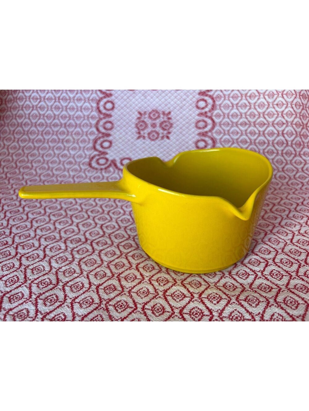 VIntage 60s MCM Danish Modern Yellow Enamel Cast Iron butter warmer copco pot